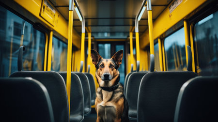 German shepherd dog in a bus. Selective focus on the dogの素材