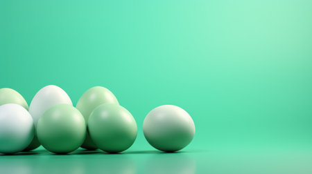 3d rendering of easter eggs on green background with copy spaceの素材
