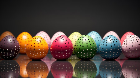 Colorful easter eggs on a black background. 3d illustrationの素材