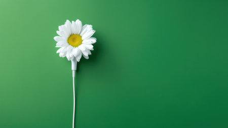 White daisy flower on green background with copy space, top viewの素材