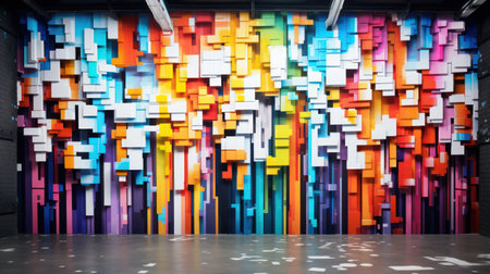 Colorful abstract background with a lot of geometric shapes in a modern buildingの素材