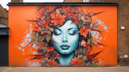 Mural art in East London. A mural is any piece of artwork painted or applied directly on a wall, ceiling or other large permanent surfaceの素材
