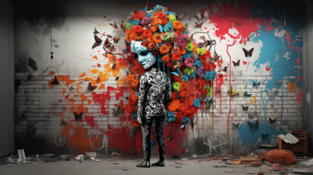 3d rendering of a male zombie with a bouquet of flowersの素材