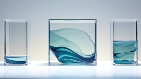 3d rendering of blue water in glass vase on white backgroundの素材