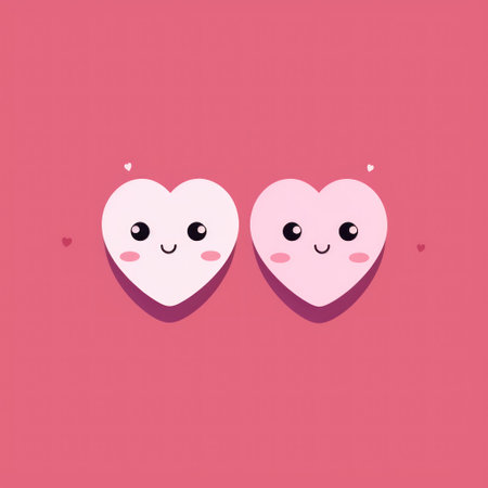 Cute couple of hearts on pink background. Vector illustration in flat styleの素材