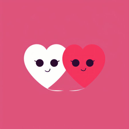Couple of cute kawaii hearts isolated on pink background. Vector illustration.の素材