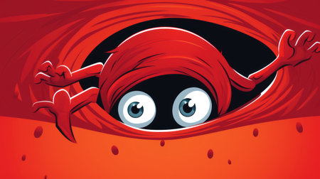 Cartoon monster with big eyes on red background. Vector illustration.の素材