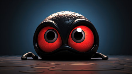 3d illustration of a monster or alien with eyes and mouth on a dark backgroundの素材
