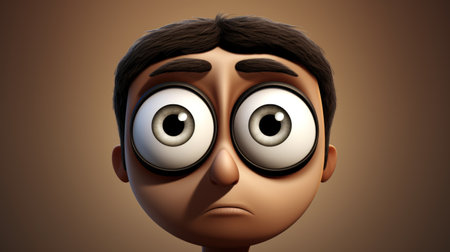 Surprised boy with big eyes, 3d illustration, horizontalの素材