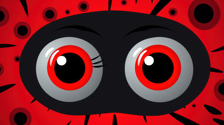 Funny red eyes on a red background. Vector cartoon illustration.の素材