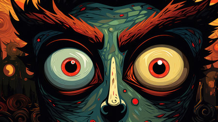 Vector illustration of an owl's head on the background of the night city.の素材