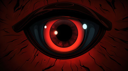 Eye with red light in the dark. 3d render illustration.の素材