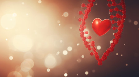 Red heart and molecules on bokeh background. 3D renderingの素材