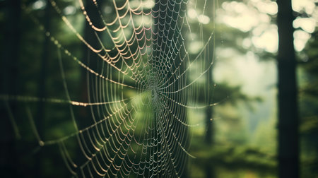 spider web in the forest with morning dew, vintage toneの素材