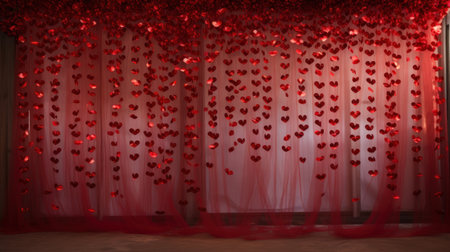 Valentine's day background. Red hearts on the window.の素材