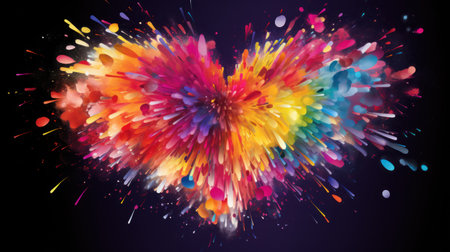 Colorful explosion in the form of a heart on a black backgroundの素材