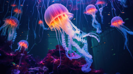Jellyfish in the aquarium. Underwater world. Marine life.の素材