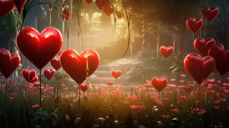 Red heart shape on nature background, valentine's day conceptの素材