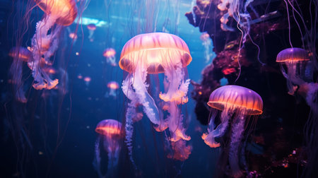 Jellyfish swimming in the water. Underwater world aquarium.の素材