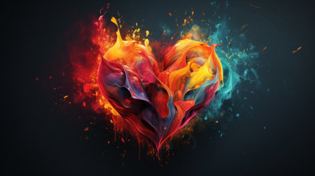 Colorful heart shape made of fire on black background. 3d renderingの素材