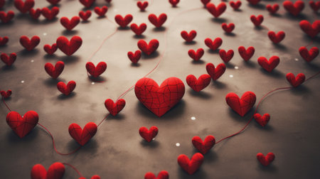 Valentine's day background with red hearts. 3d renderingの素材