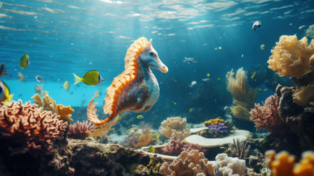 Underwater view of beautiful coral reef with seahorse. Marine lifeの素材