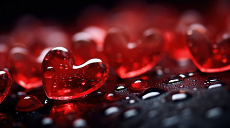 Red hearts on a dark background. Shallow depth of field.の素材