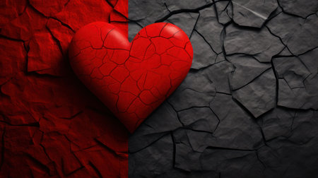 Red heart on cracked background. Valentines day concept. 3d renderingの素材