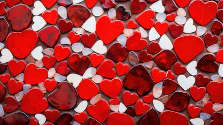 Red and white hearts on the wall. Valentine's day background.の素材