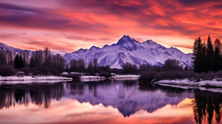 Beautiful sunset over the lake with mountains in the background, New Zealandの素材