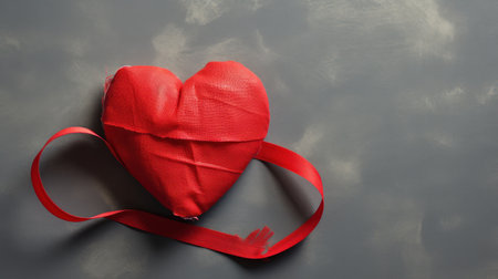 Red heart with a red ribbon on a dark background. Valentine's Dayの素材