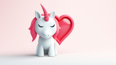 Unicorn with heart. 3D rendering. Pink background.の素材