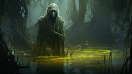 Scary ghost in the swamp. Halloween concept. 3D renderingの素材