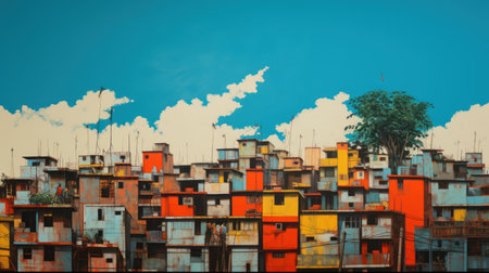 Colorful buildings in the city. Vintage style toned picture.の素材