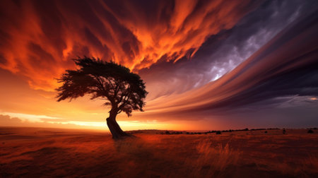 Tree in the desert at sunset. Africa. Kenya. Tanzania.の素材