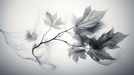 Autumn leaves on a white background. Black and white illustration.の素材