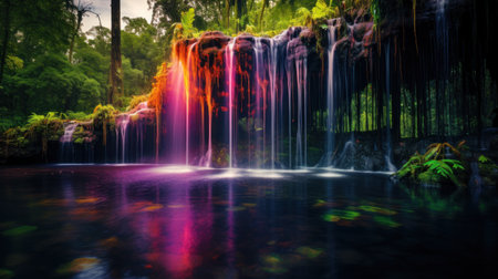 Waterfall in deep forest of Thailand. Panorama of beautiful waterfall in deep forest.の素材