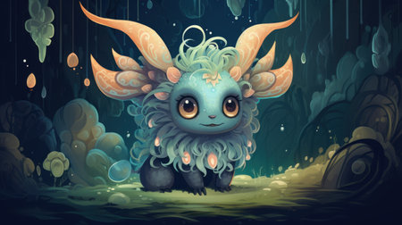 Fairy tale monster in the forest. Cute cartoon illustration.の素材