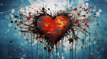 abstract colorful heart on grunge background, valentines dayの素材