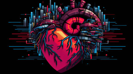 Human heart in futuristic style. Vector illustration. Ideal for printing onto fabric and paper or decoration.の素材
