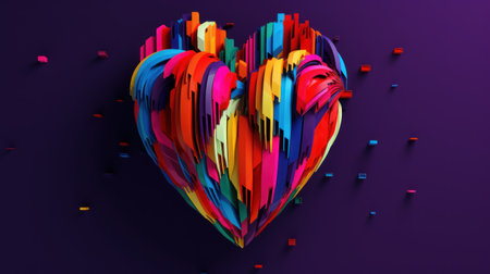 3d illustration of colorful heart on violet background. Valentine's day conceptの素材