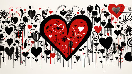 Valentine's Day background with hearts and doodle elementsの素材