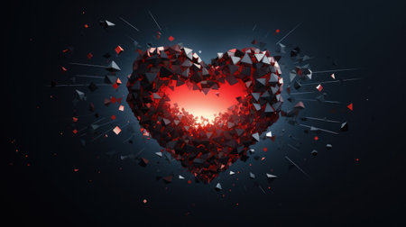 Red heart on black background. 3d rendering, 3d illustration.の素材