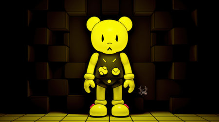 Teddy bear in a dark room, 3d render, illustrationの素材