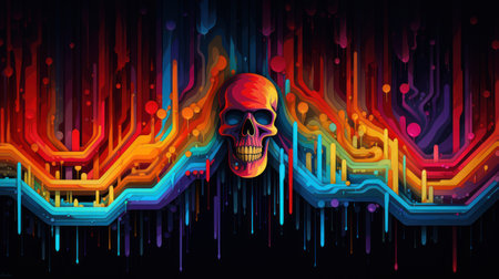 Neon skull on colorful background. Vector illustration. Eps 10.の素材