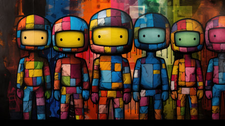 Colorful graffiti on the wall of an abandoned factory. Urban scene.の素材