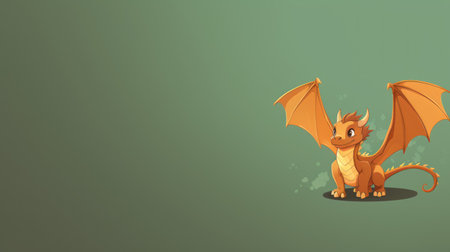 3d rendering of a cute dragon on a green background with space for textの素材