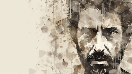 Abstract portrait of a man with a beard and mustache on a grunge backgroundの素材