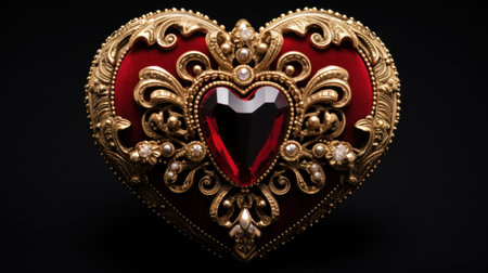 Red heart on a black background, valentine's day conceptの素材