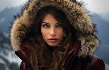 Beautiful young woman in a winter coat. Beauty, fashion.の素材